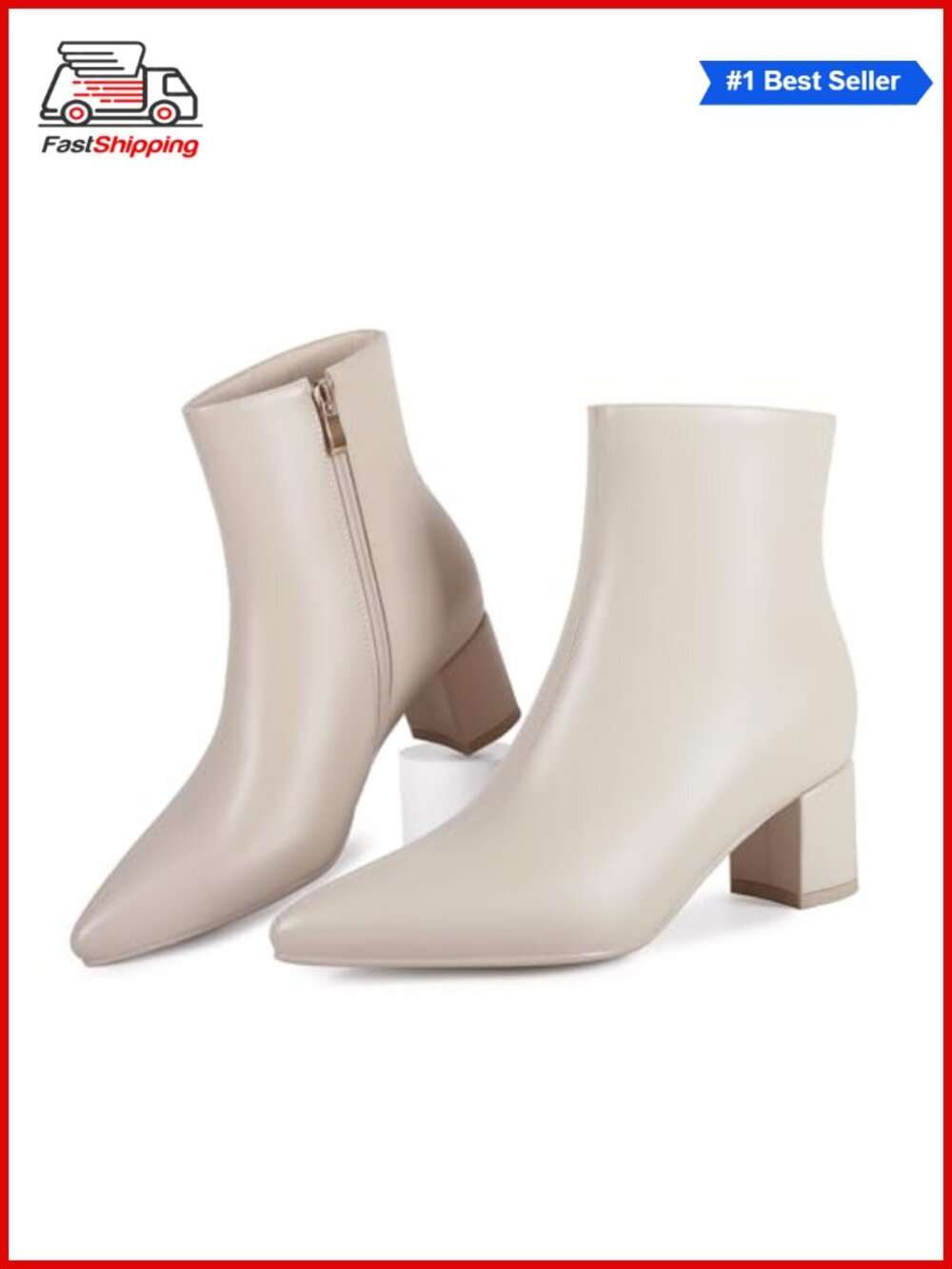 Pointed Toe Ankle Boot Chunky Block Low Heel Booties Matte Leather